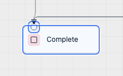 Annotated Complete End node on the workflow canvas with its entry port visible