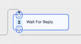 Annotated Wait node on the workflow canvas with entry and output ports